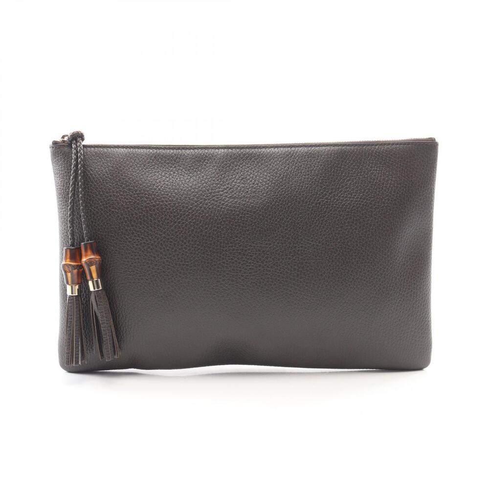 Gucci Bamboo Leather Shoulder Clutch Bag Brown